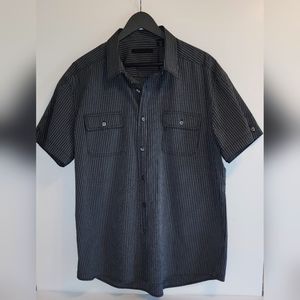 Kenneth Cole New York Mens XXl Black&Gray Striped Botton Down Short Sleeve Shirt